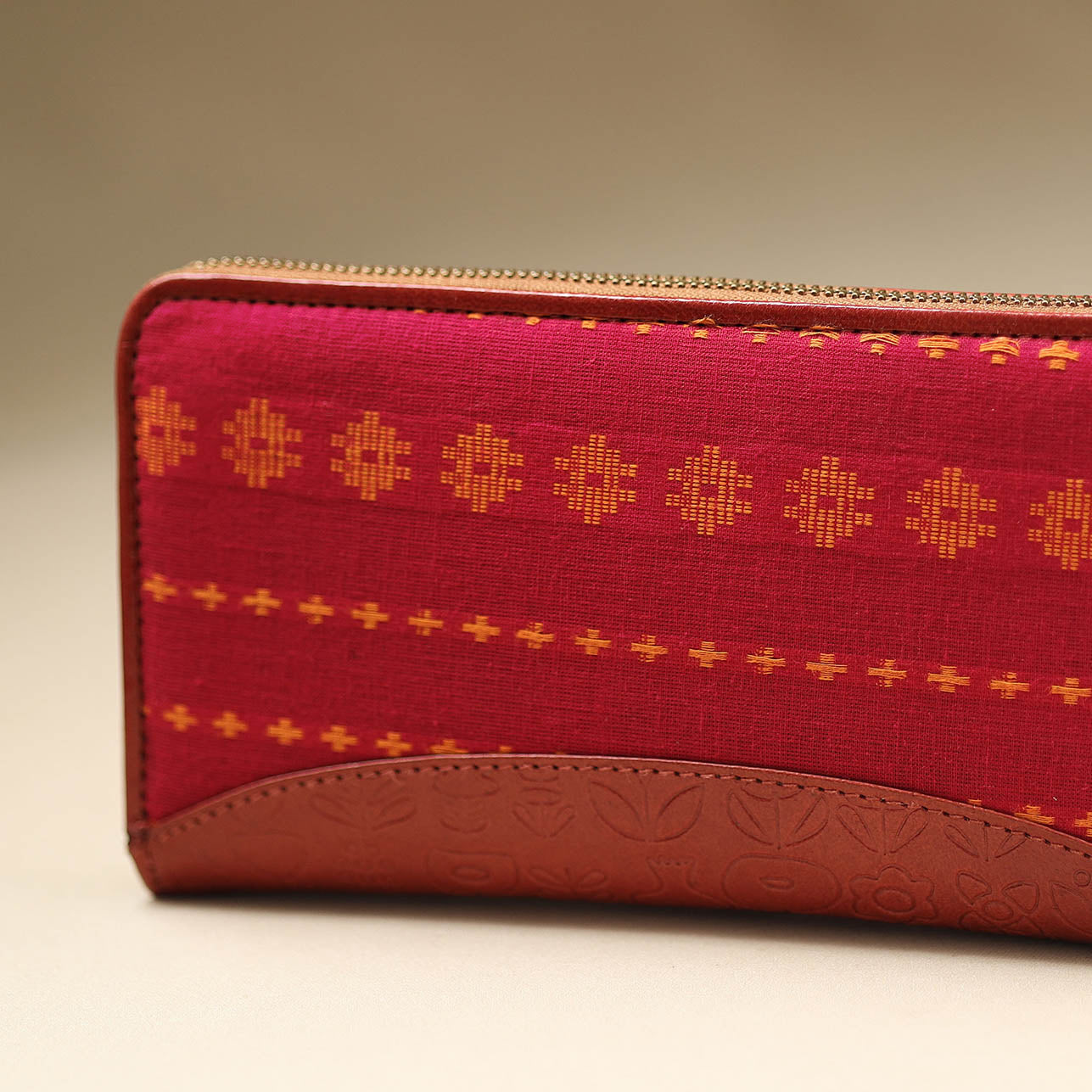 Pink - Handcrafted Jacquard Weave Leather Wallet
