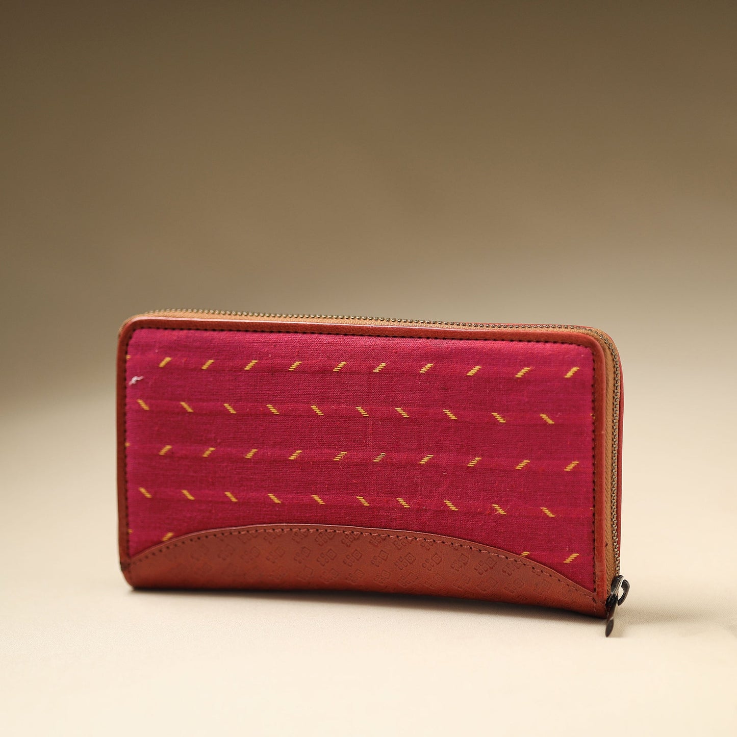 Pink Handcrafted Jacquard Weave Leather Wallet
