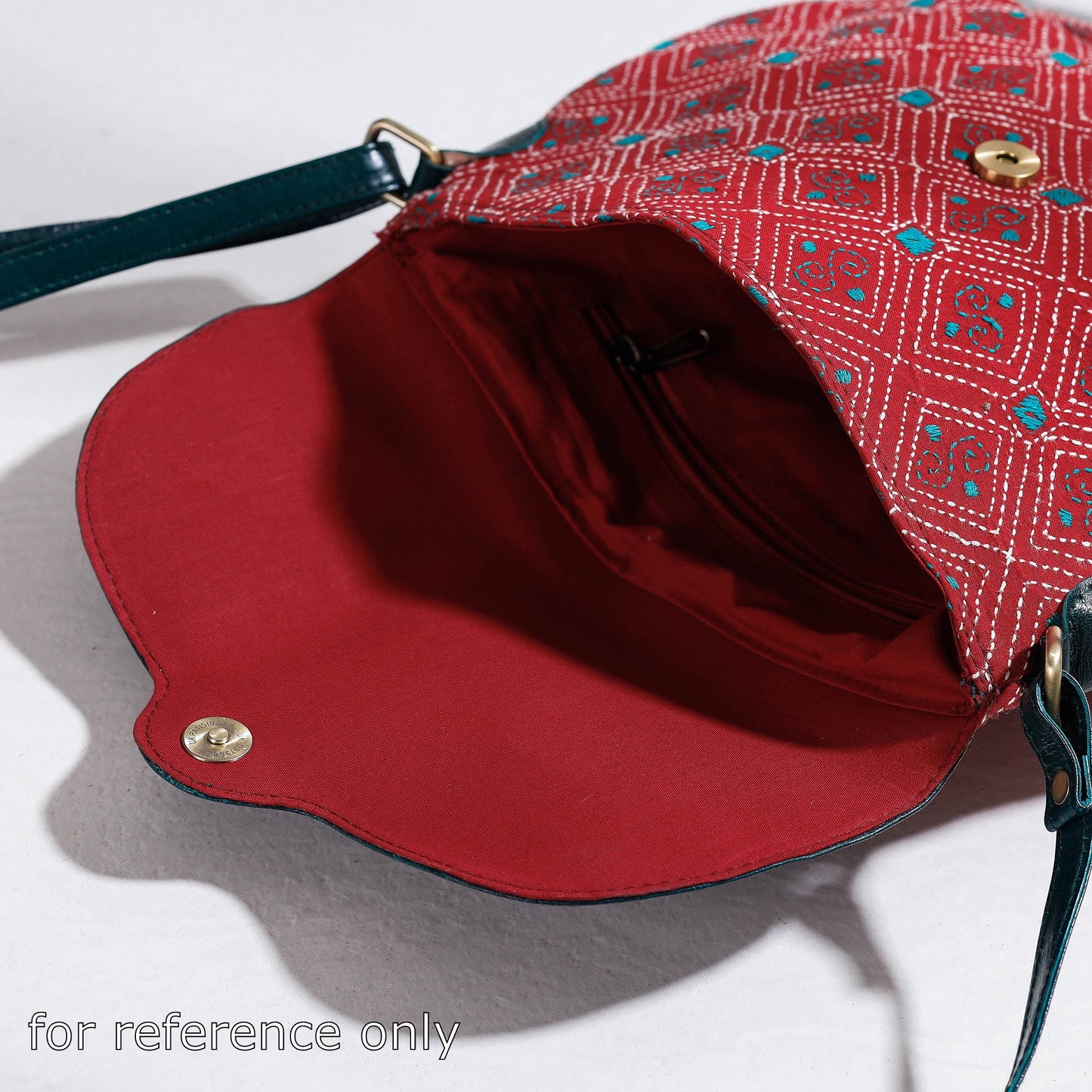  Handcrafted Kantha Embroidery Cotton & Embossed Leather Sling Bag 