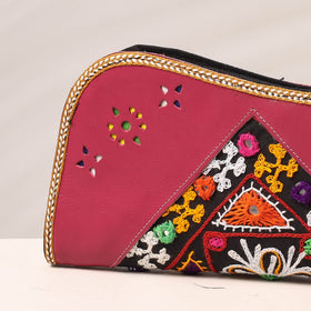 Pink Handcrafted Kutch Embroidery Leather Clutch / Wallet