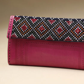 Pink Handcrafted Kutch Jat Embroidery Leather Wallet