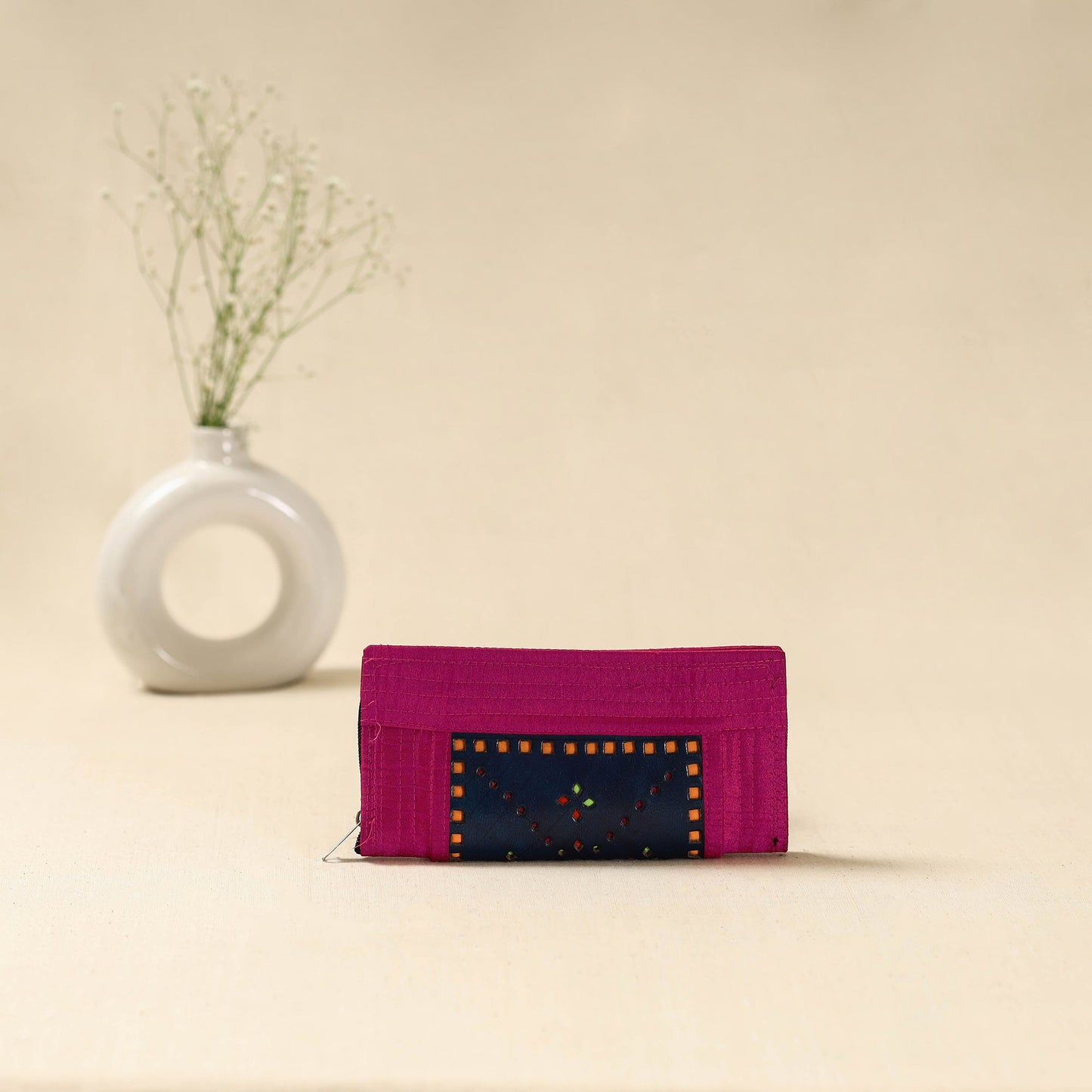Pink - handcrafted kutch leather clutch / wallet 32