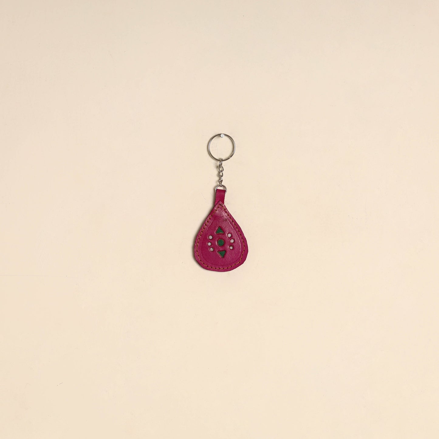 Pink - handcrafted kutch leather keychain 01