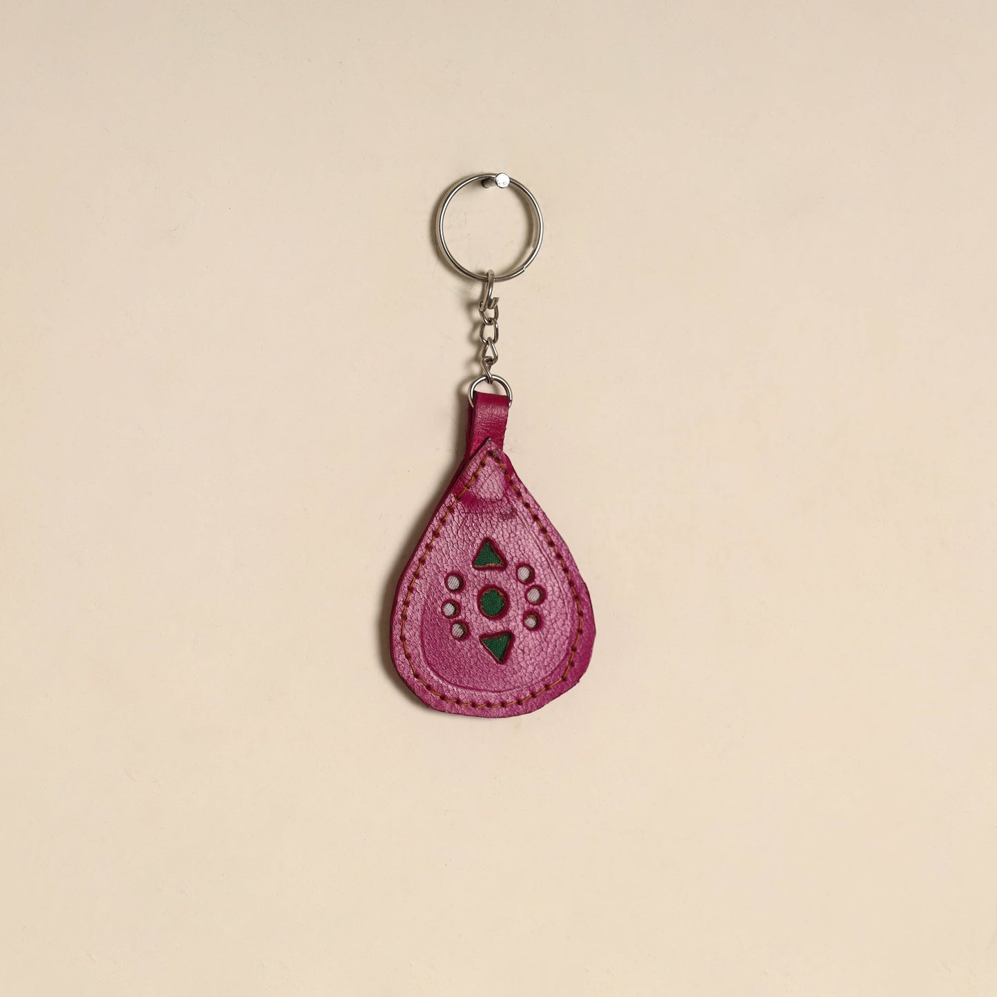Pink - handcrafted kutch leather keychain 01