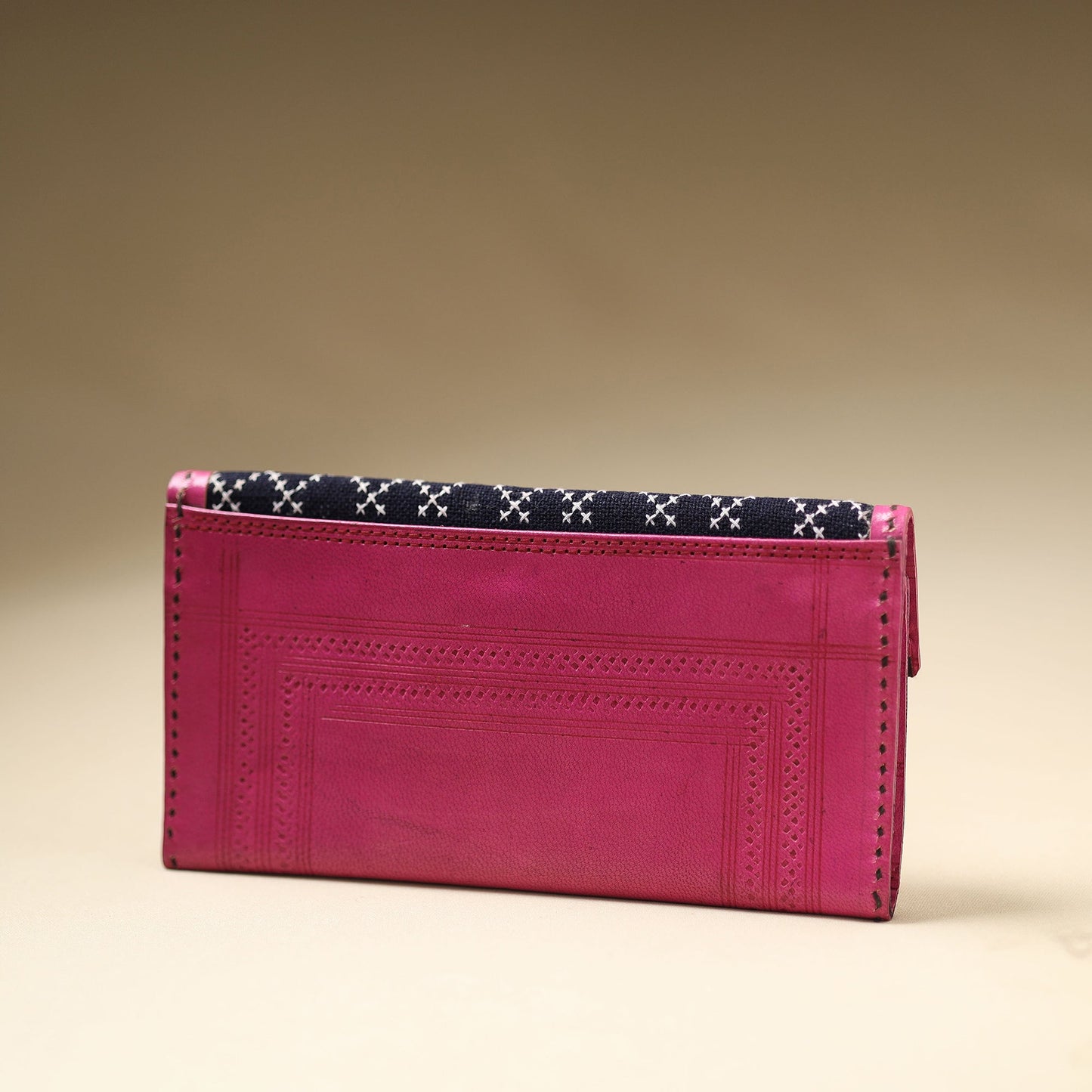 Pink Handcrafted Kutchi Jat Embroidery Leather Wallet