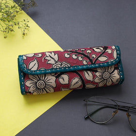 Pink Handcrafted Leather Kalamkari Block Printed Spectacle Case