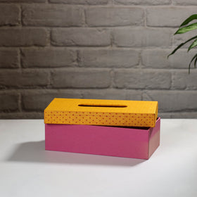  Pink Handcrafted Mashru Silk Fabric Tissue Box 