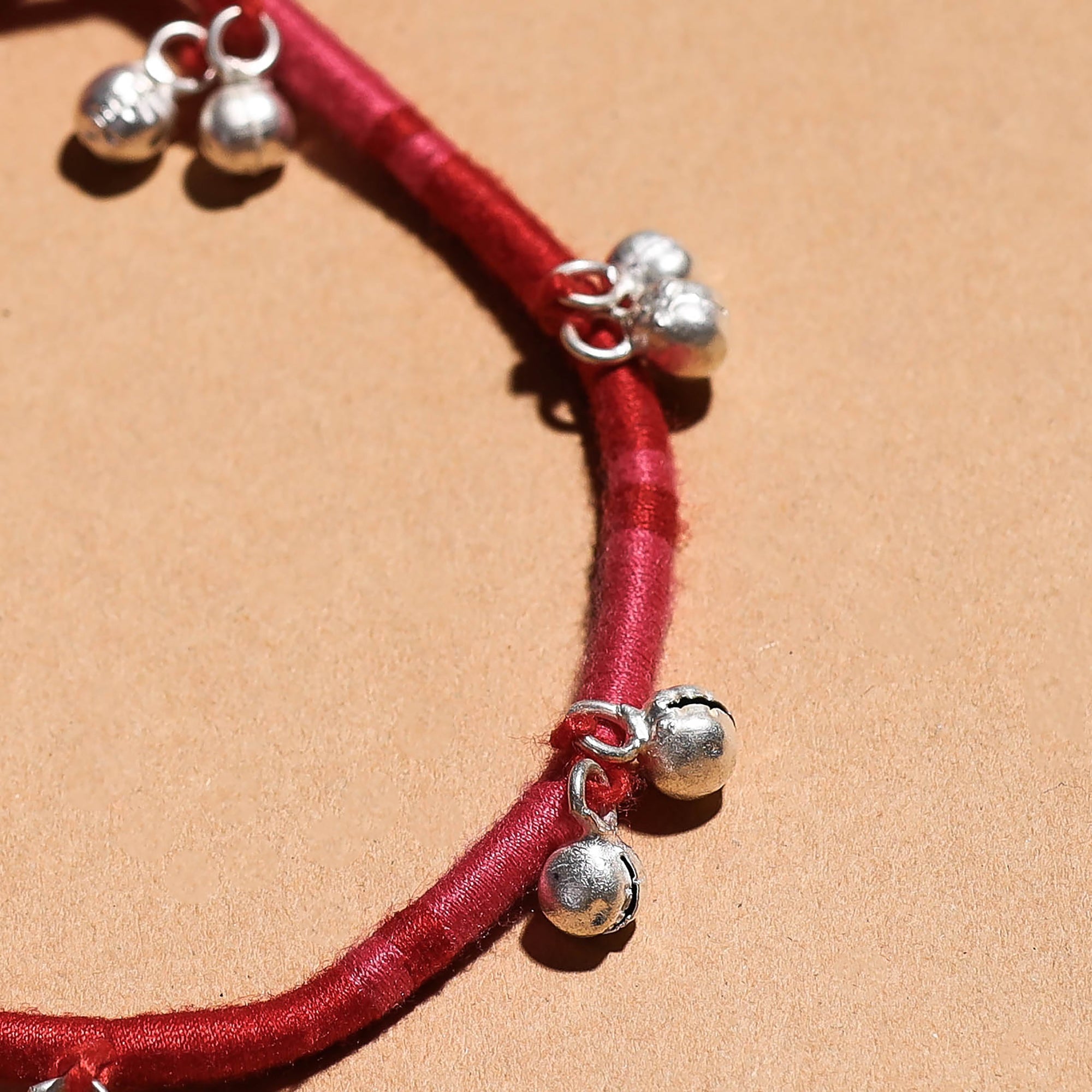 Thread Anklets Pink Handcrafted Patwa Thread & Ghungroo Work Anklet