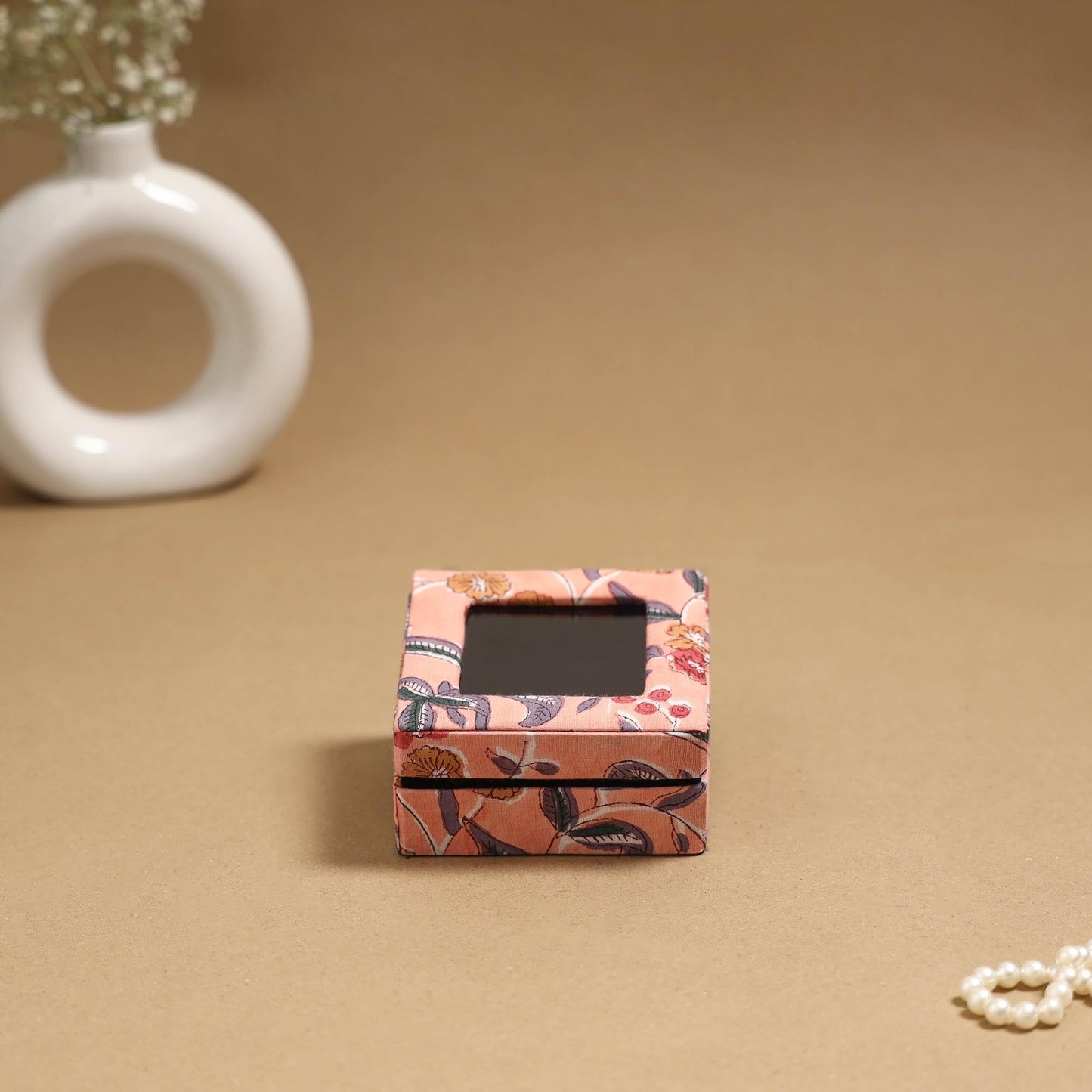 Handcrafted printed fabric ring/earring box 46