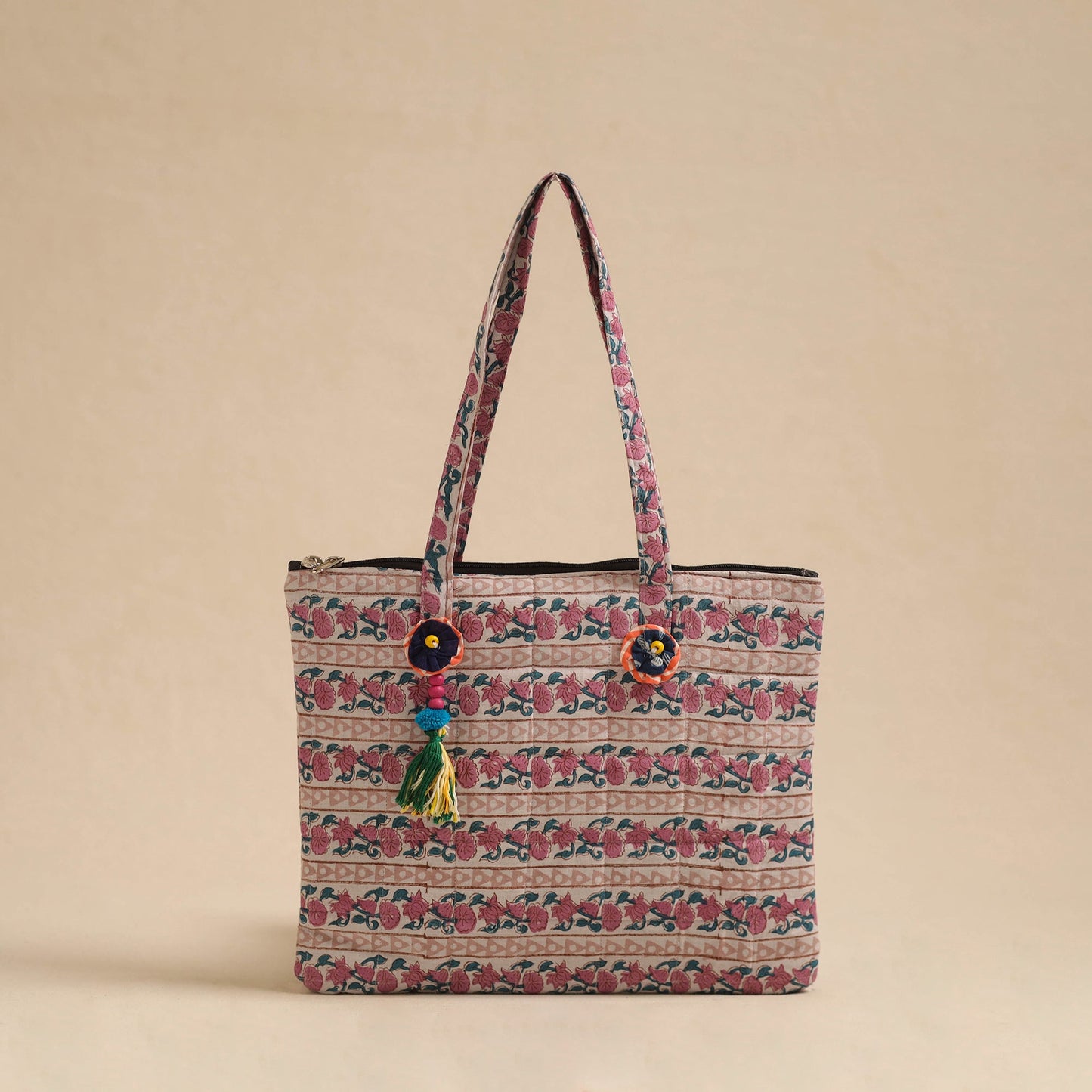 Pink Handcrafted Quilted Cotton Hand Bag