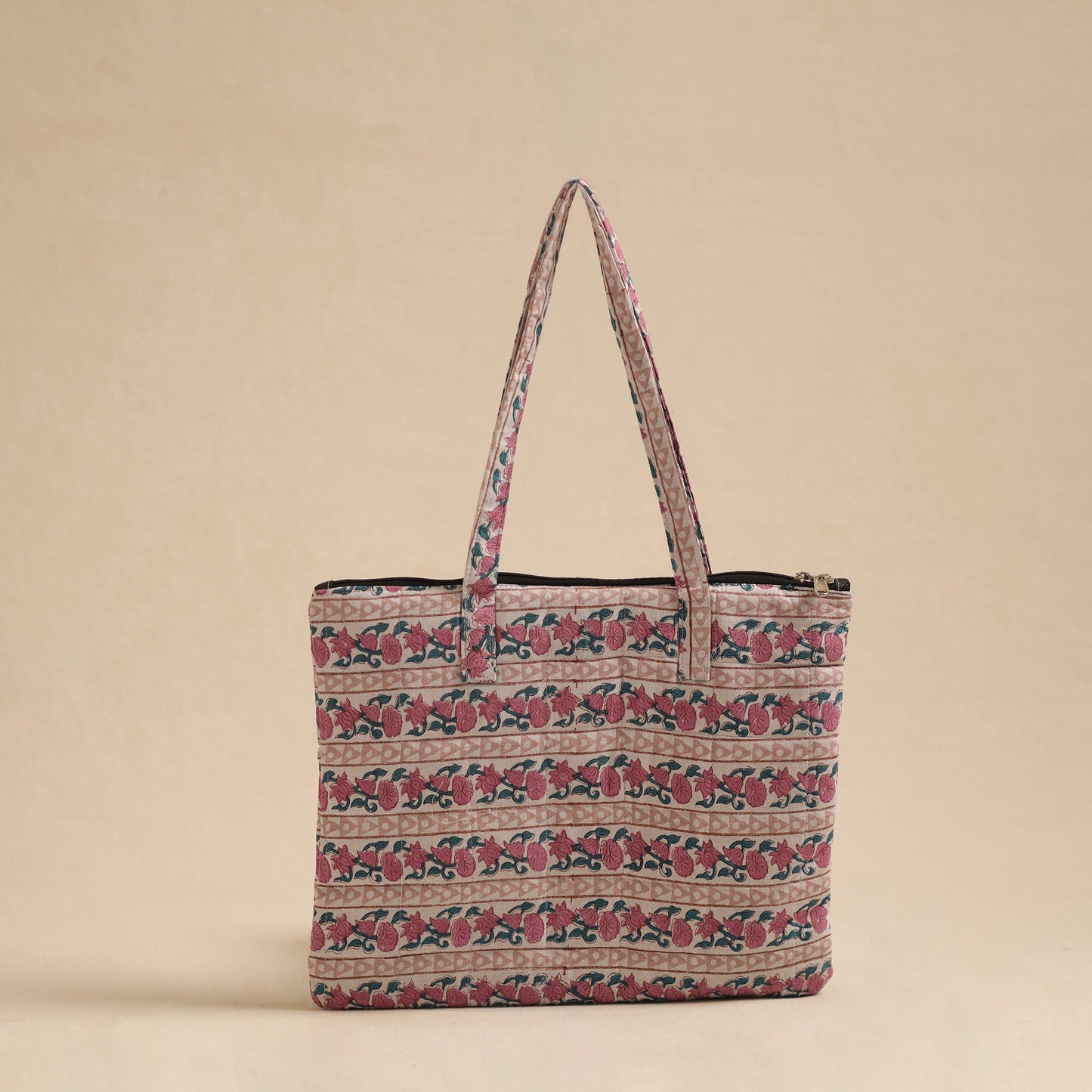 Pink Handcrafted Quilted Cotton Hand Bag