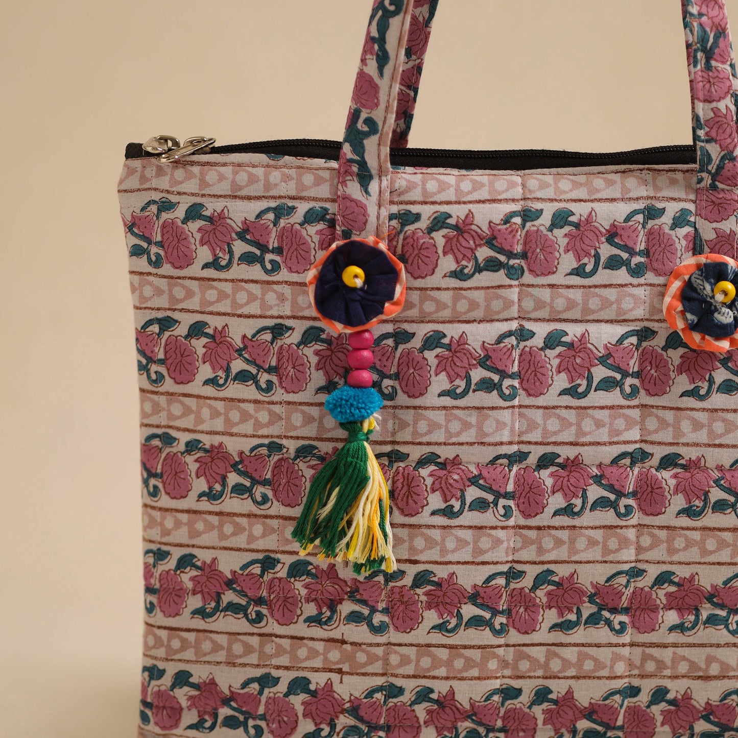 Pink Handcrafted Quilted Cotton Hand Bag