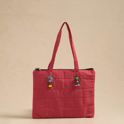 Pink Handcrafted Quilted Cotton Hand Bag