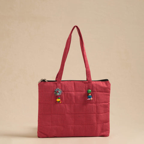 Pink Handcrafted Quilted Cotton Hand Bag