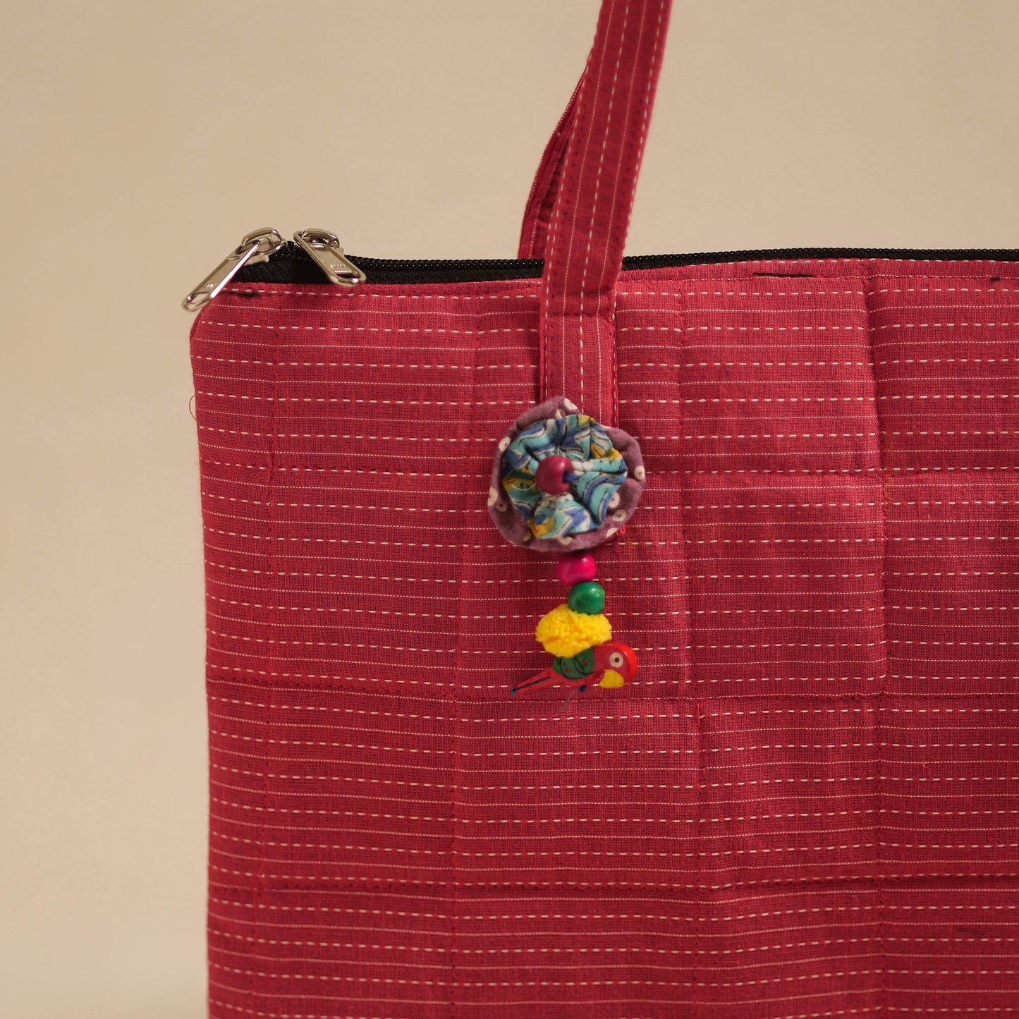 Pink Handcrafted Quilted Cotton Hand Bag