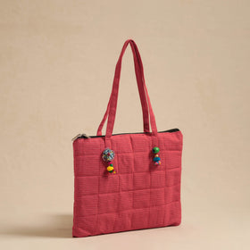 Pink Handcrafted Quilted Cotton Hand Bag