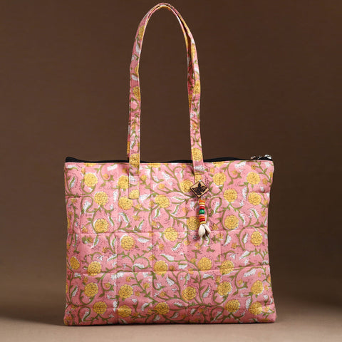 Pink Handcrafted Quilted Cotton Hand Bag 47
