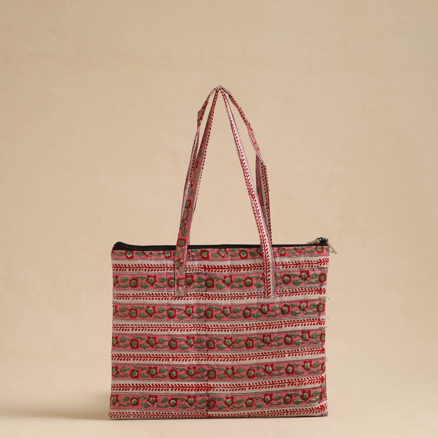 Pink Handcrafted Quilted Cotton Hand Bag
