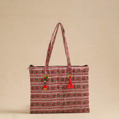 Pink Handcrafted Quilted Cotton Hand Bag