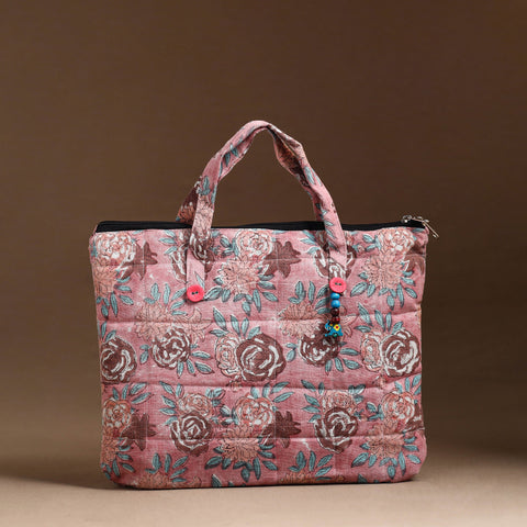 Pink Handcrafted Quilted Cotton Hand Bag 55