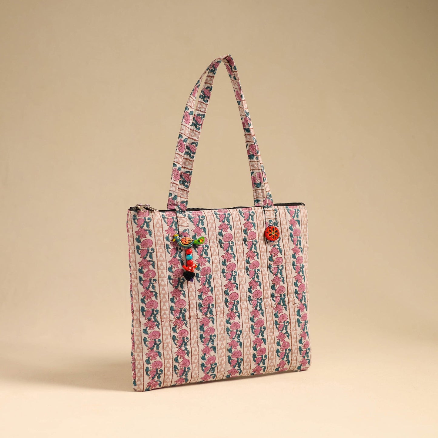 Pink Handcrafted Quilted Cotton Handbag