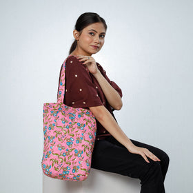 Pink Handcrafted Quilted Sanganeri Block Printed Shoulder Bag