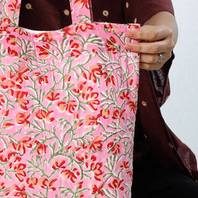 Pink Handcrafted Quilted Sanganeri Block Printed Shoulder Bag