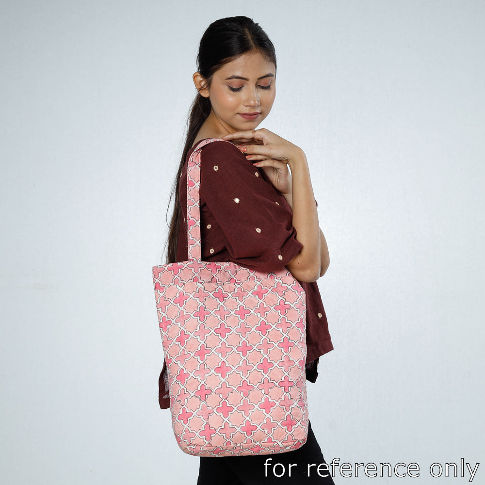 Pink Handcrafted Quilted Sanganeri Block Printed Shoulder Bag