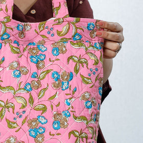 Pink Handcrafted Quilted Sanganeri Block Printed Shoulder Bag