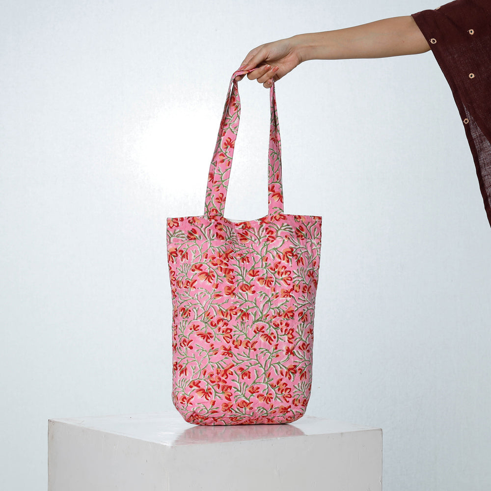 Pink Handcrafted Quilted Sanganeri Block Printed Shoulder Bag