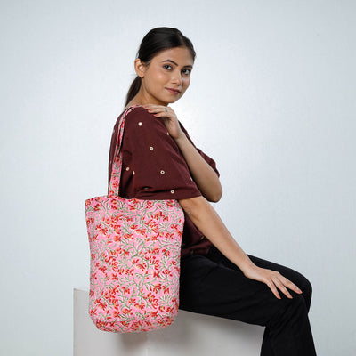Pink Handcrafted Quilted Sanganeri Block Printed Shoulder Bag