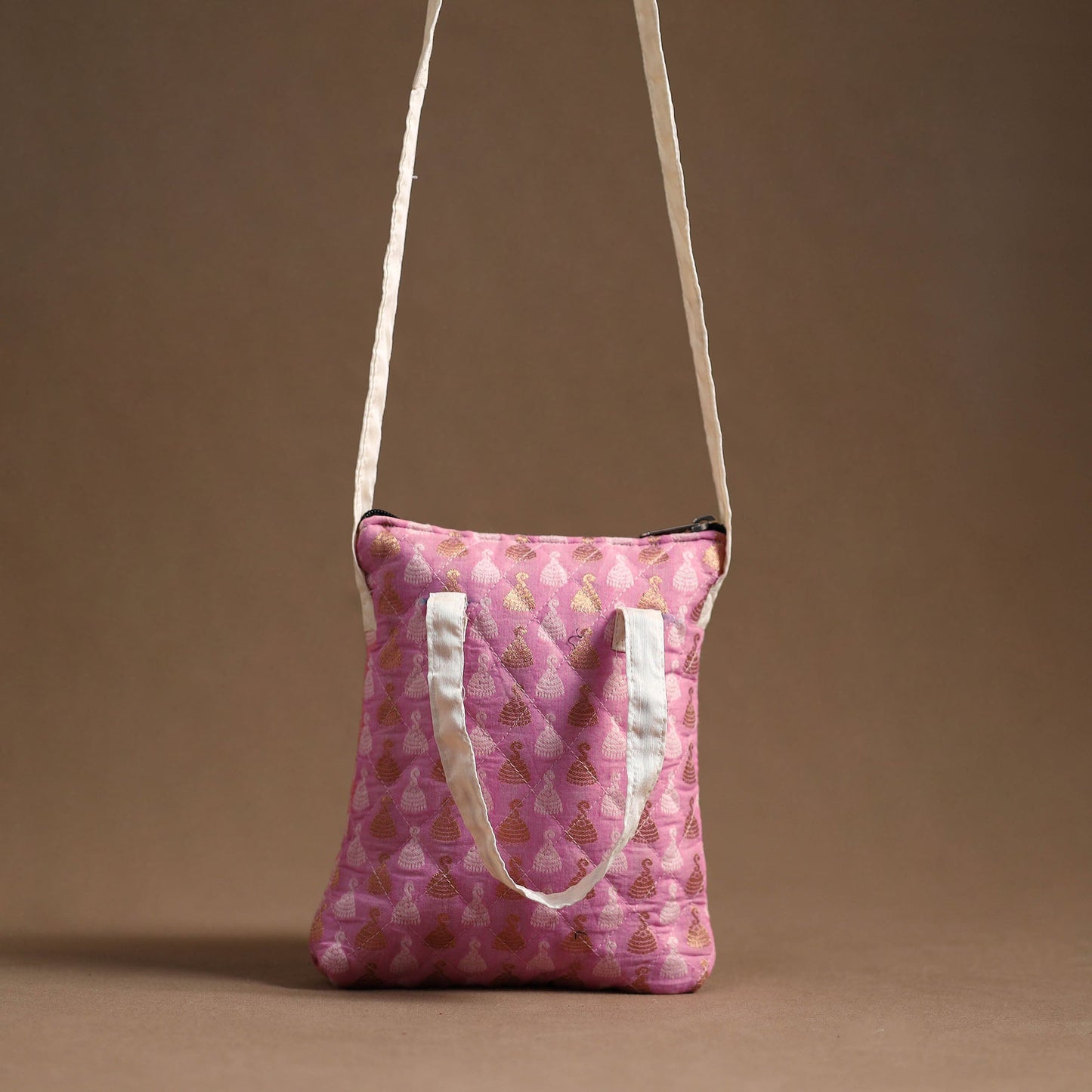 Pink - handcrafted quilted silk sling bag 12