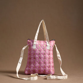 Pink - handcrafted quilted silk sling bag 12