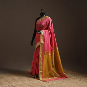 Pink - handloom buti maheshwari saree with thread zari