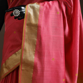 Pink - handloom buti maheshwari saree with thread zari