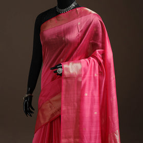 Pink - handloom buti maheshwari saree with zari border 44