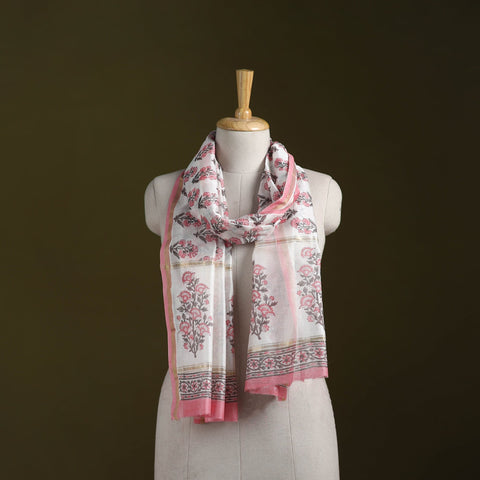 Handloom chanderi silk sanganeri stole 13 - handcrafted