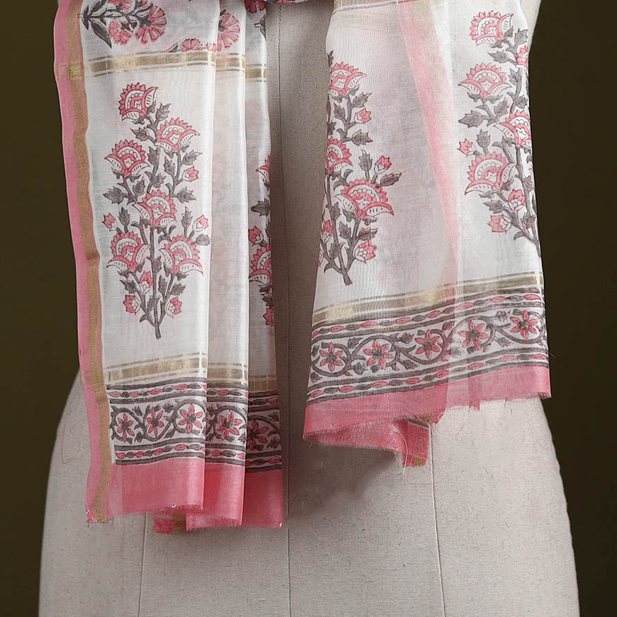 Handloom chanderi silk sanganeri stole 13 - handcrafted