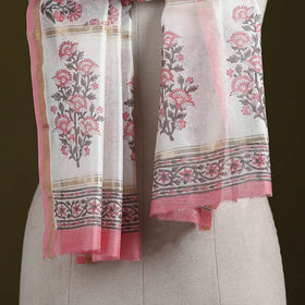 Handloom chanderi silk sanganeri stole 13 - handcrafted