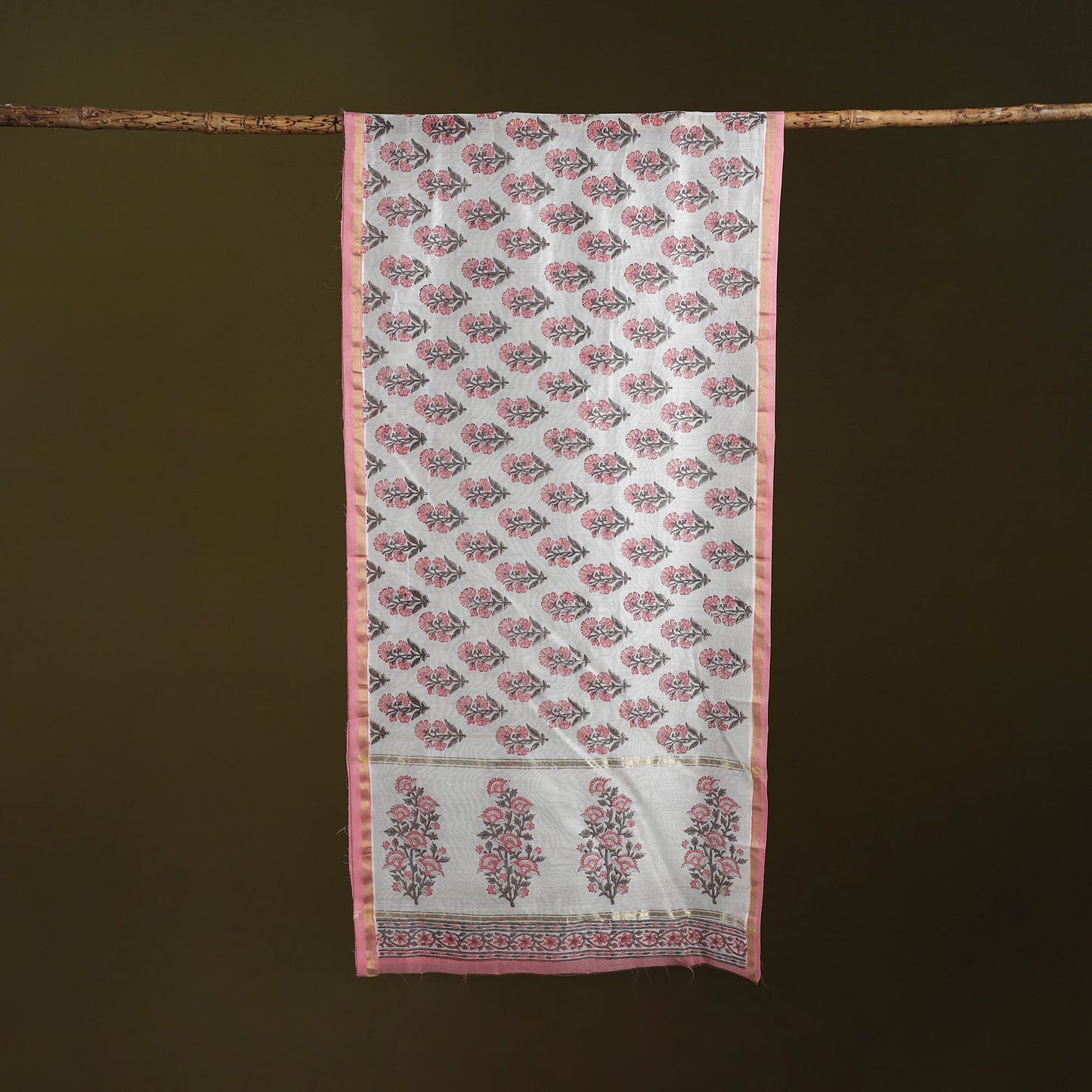 Handloom chanderi silk sanganeri stole 13 - handcrafted