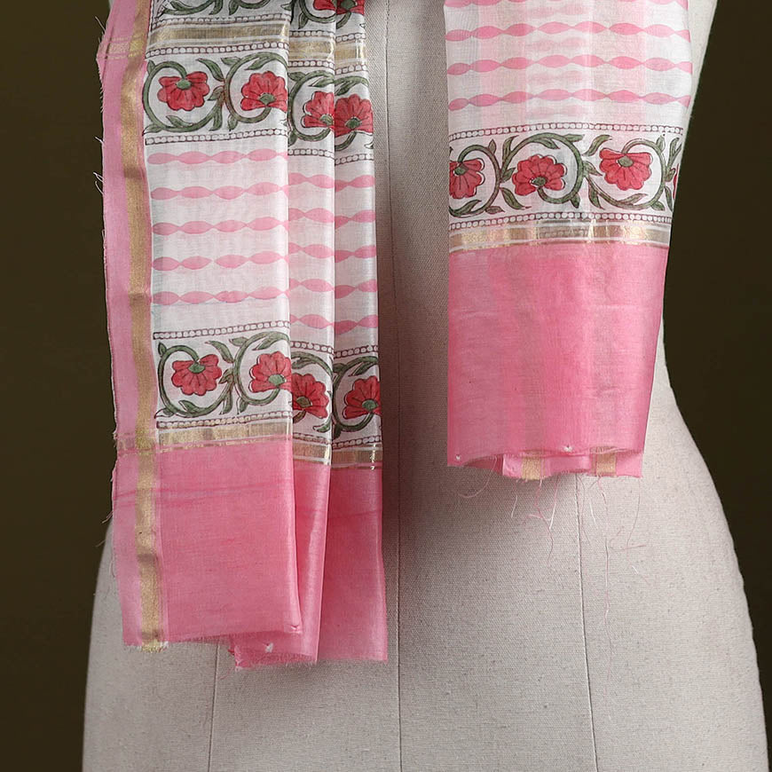 Handloom chanderi silk sanganeri stole 14 - handcrafted