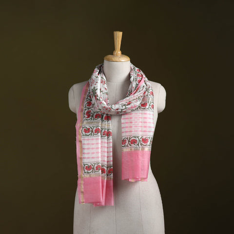 Handloom chanderi silk sanganeri stole 14 - handcrafted