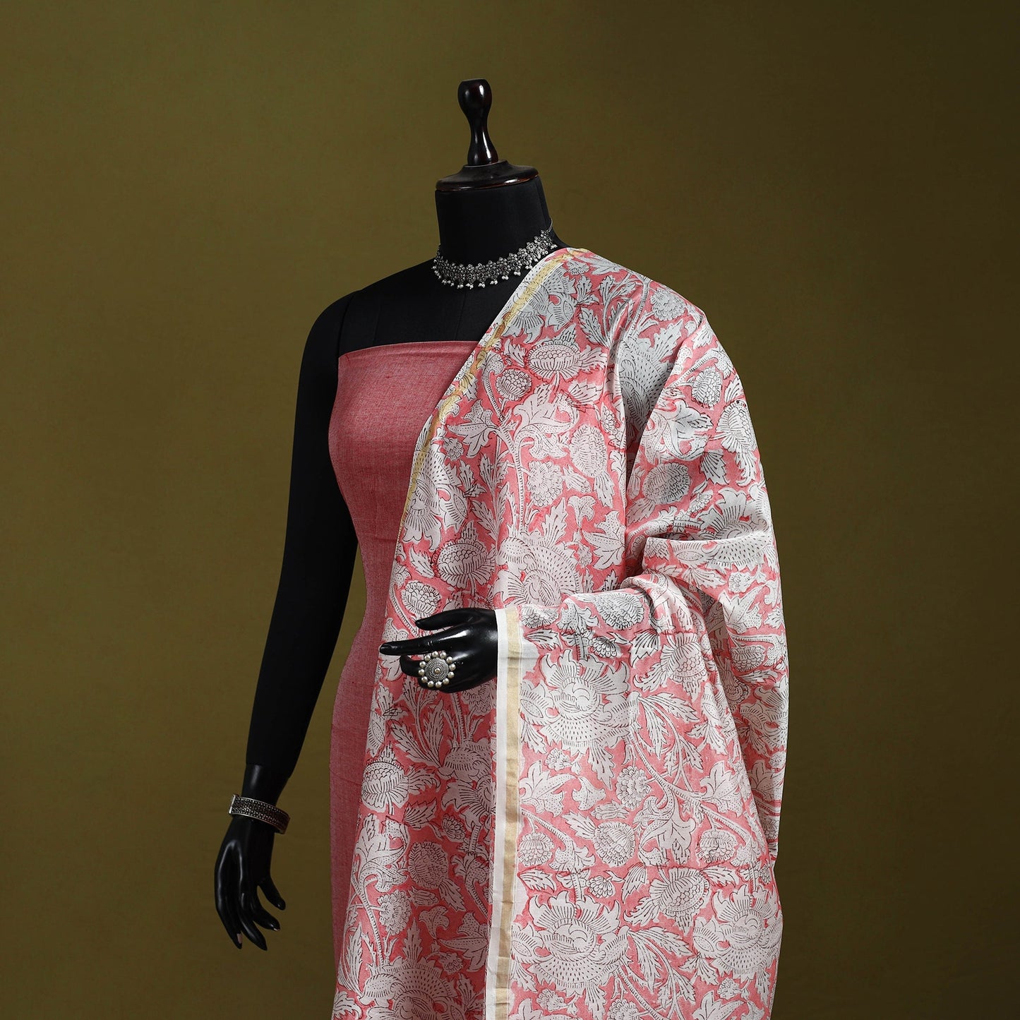 Pink - handloom chanderi silk hand sanganeri dupatta 16