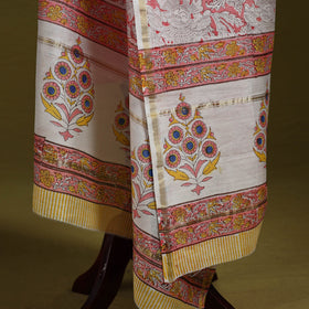 Pink - handloom chanderi silk hand sanganeri dupatta 16