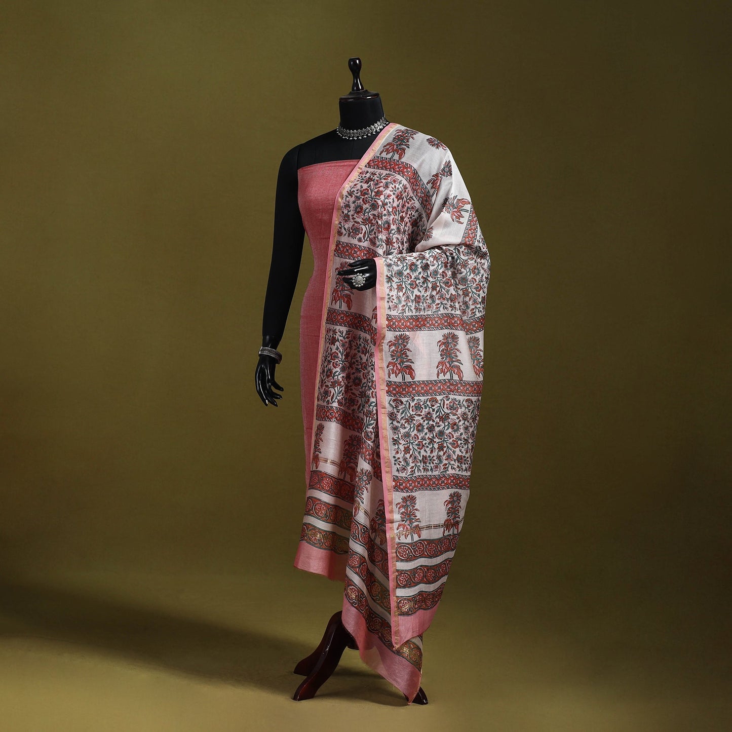 Pink - handloom chanderi silk hand sanganeri dupatta 36