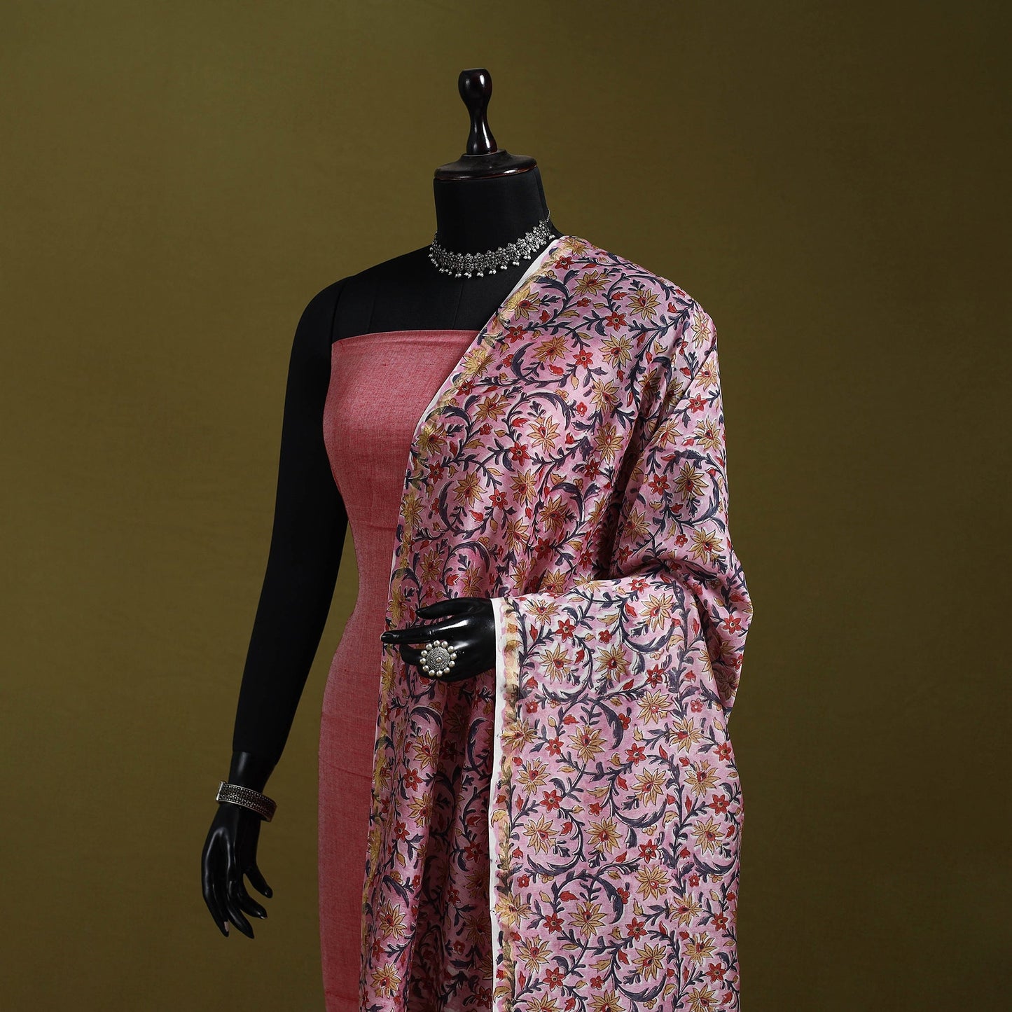 Pink - handloom chanderi silk hand sanganeri dupatta 49