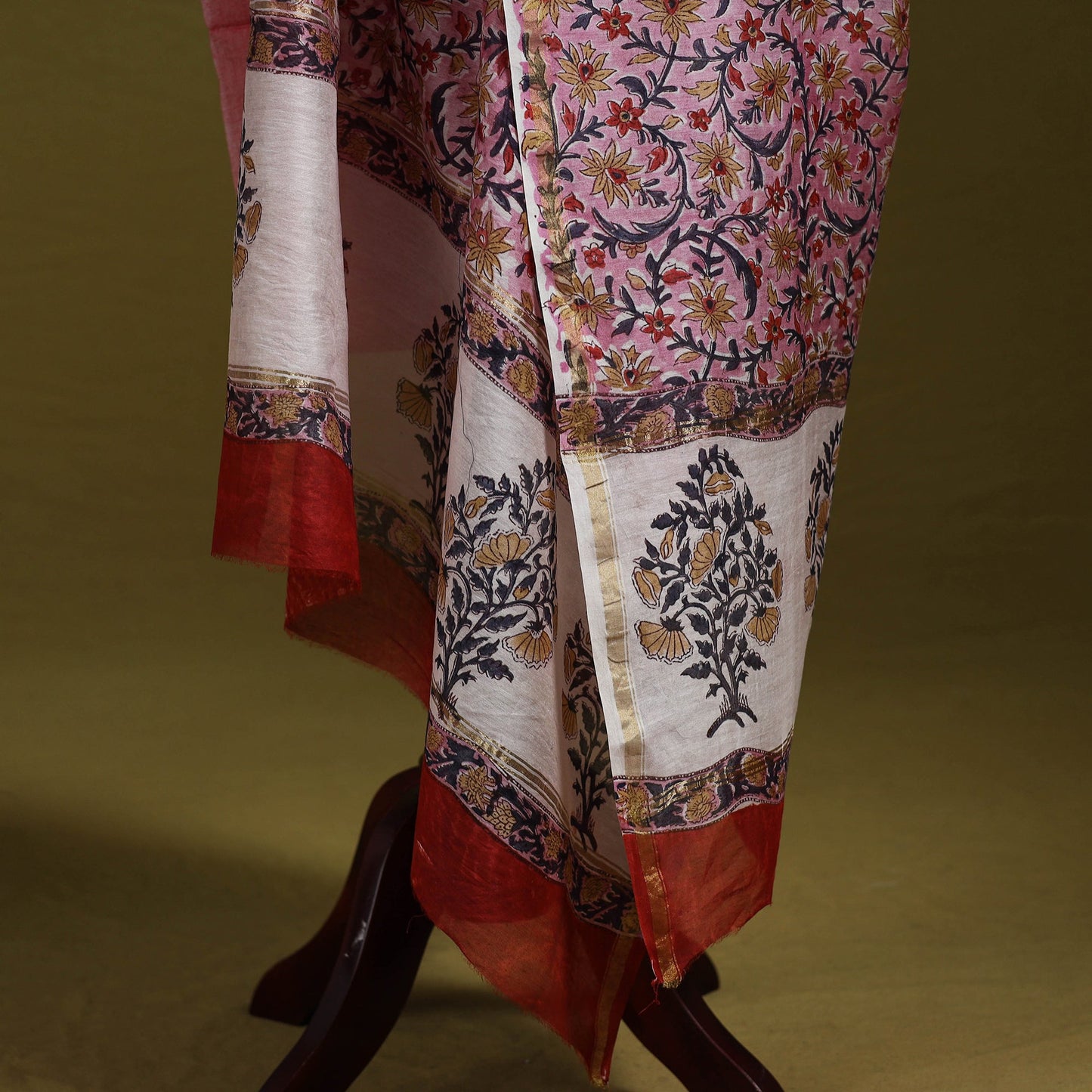 Pink - handloom chanderi silk hand sanganeri dupatta 49