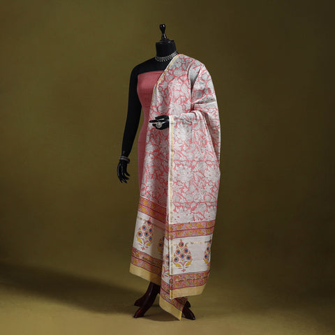 Pink - handloom chanderi silk hand sanganeri dupatta 16