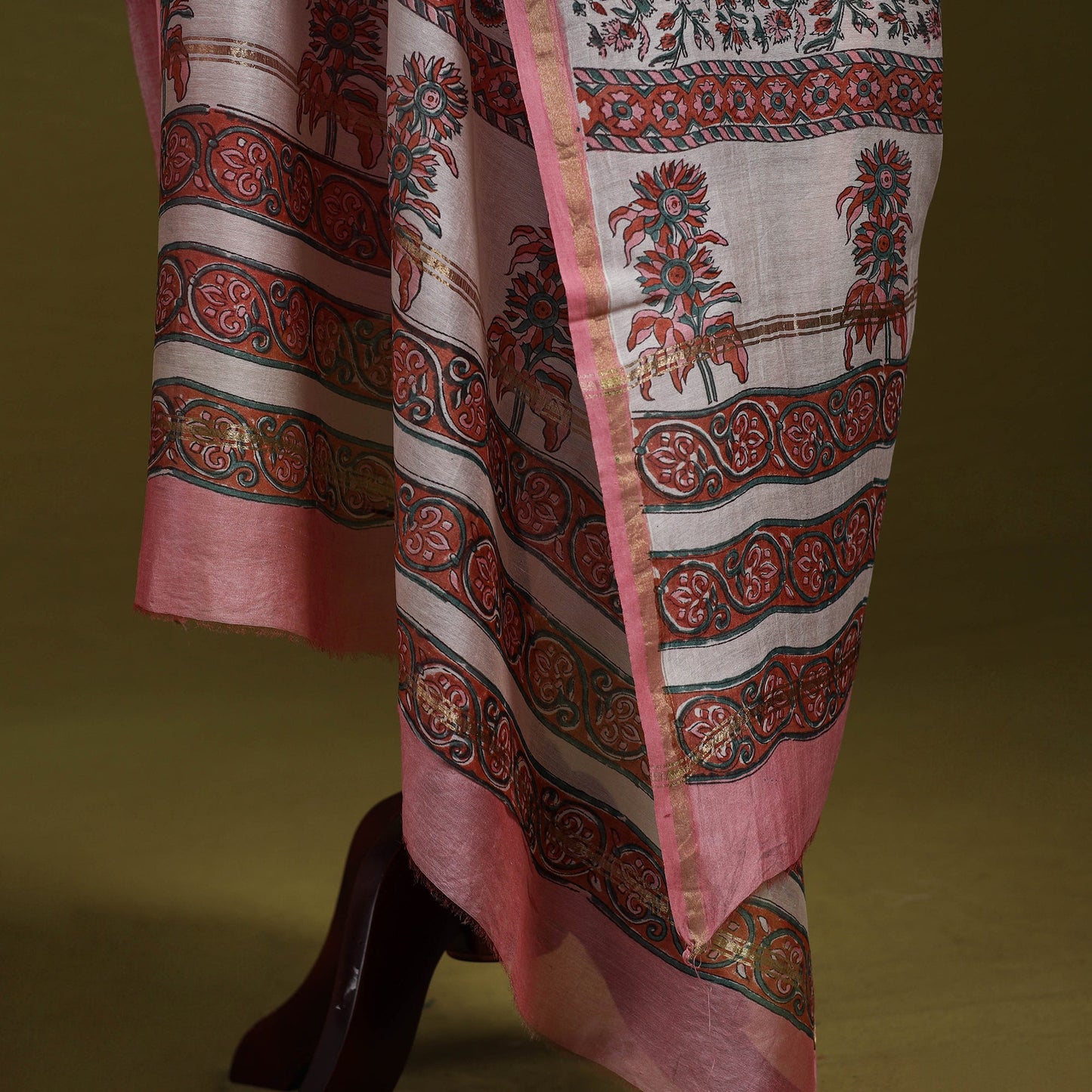 Pink - handloom chanderi silk hand sanganeri dupatta 36