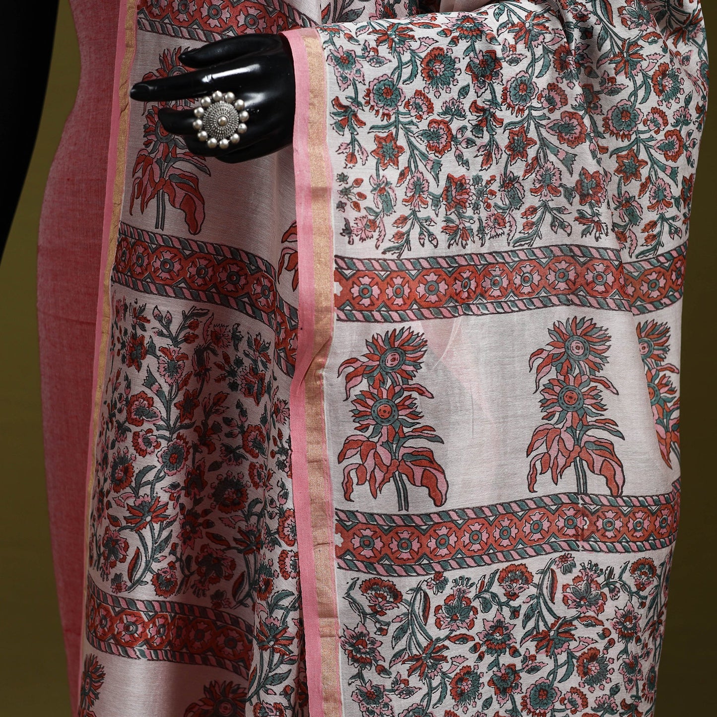 Pink - handloom chanderi silk hand sanganeri dupatta 36